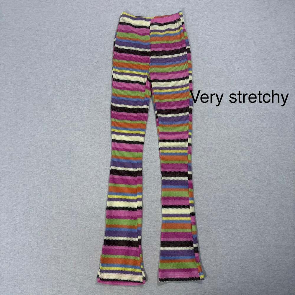 Unbranded Multi Stripe Knit Flare Pants Size S Colorful Stretchy